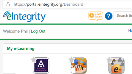 Live Chat icon shown when logged in to eIntegrity Portal