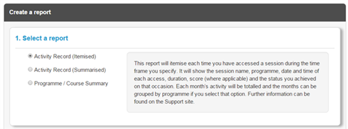 My activity reporting options